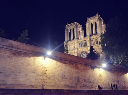 Notre Dame at Night From the River Seine, Paris, France